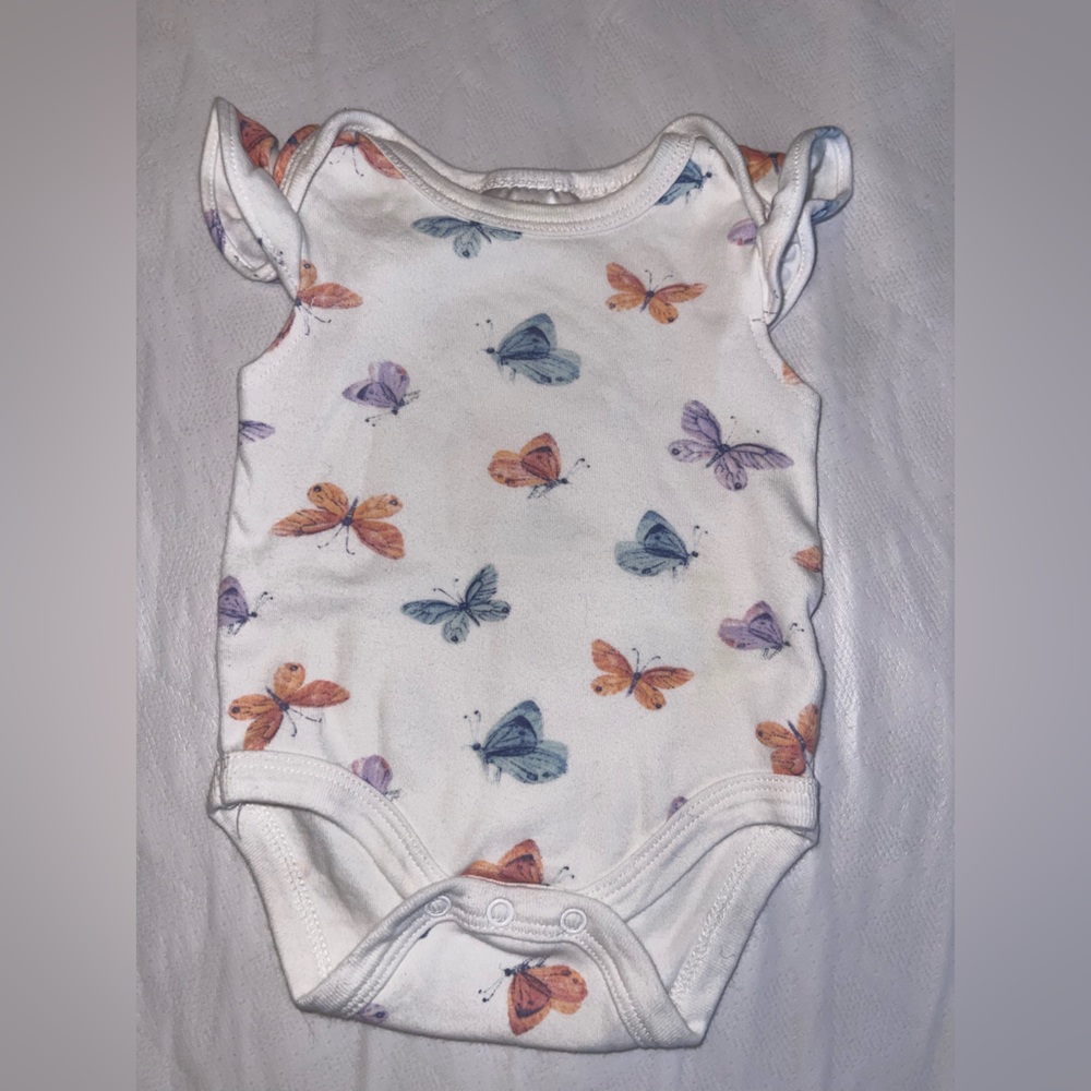 By Tres Beau Belle Butterfly Print Baby Onesie
